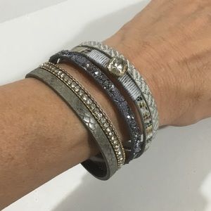 Multi band bracelet in grays and silvers